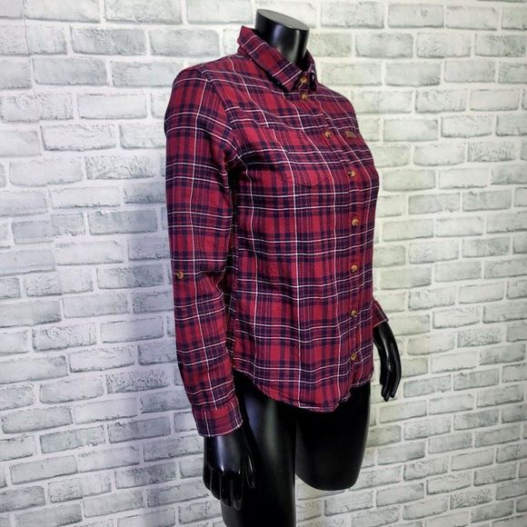 Indian Motorcycles Womens S Red Plaid Shirt with Embroidered Logo Back Roll Tab - Picture 6 of 13